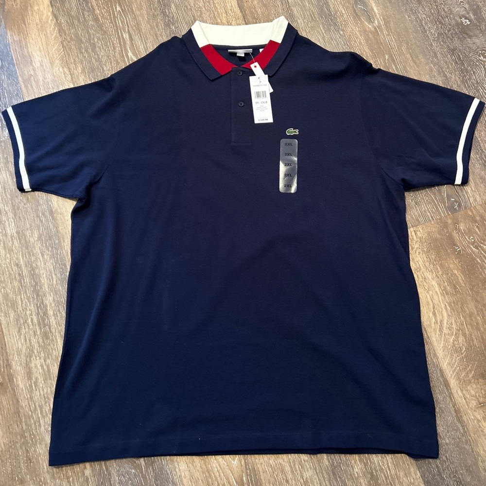 Lacoste 2XLB Navy Blue  White and Red Polo